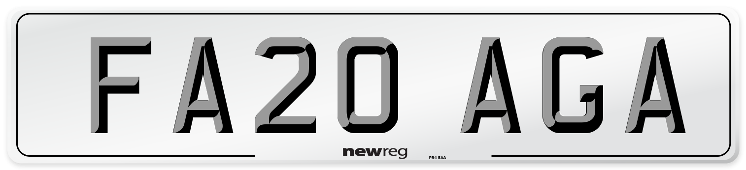 FA20 AGA Number Plate from New Reg